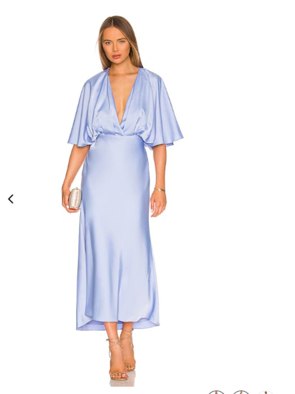AIIFOS Light Blue Isabelle Satin Draped Gathered Sleeve V-Neck Maxi Gown Dress S